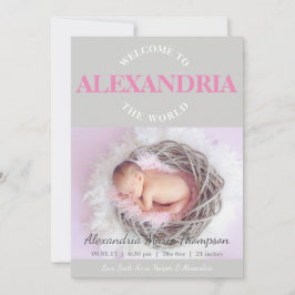 Bienvenido al anuncio del nacimiento gris rosado d