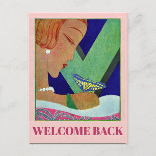 Bienvenido de nuevo, mariposa, postal estilo vinta