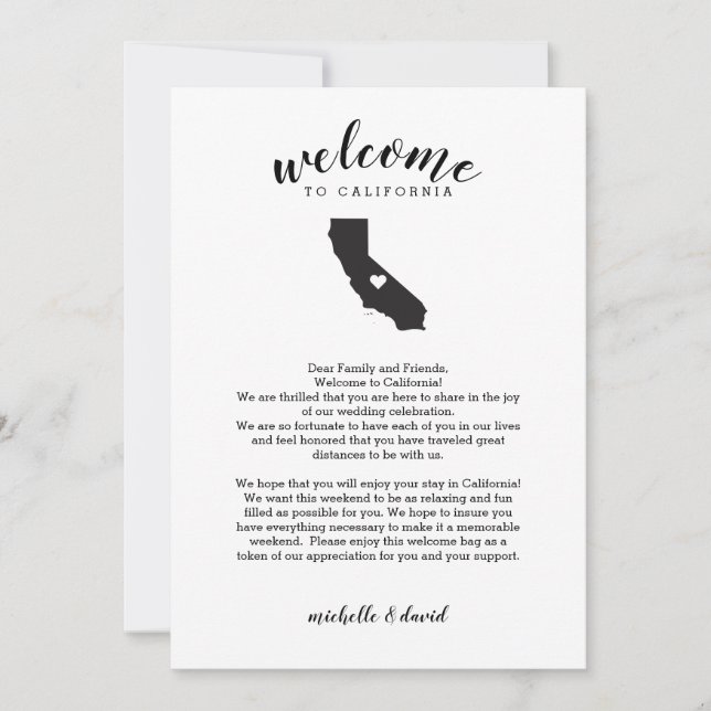 Bienvenidos a California | Letra Boda e tineraria (Anverso)