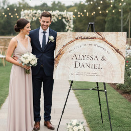 Bienvenidos a la boda grande de madera rústica cor