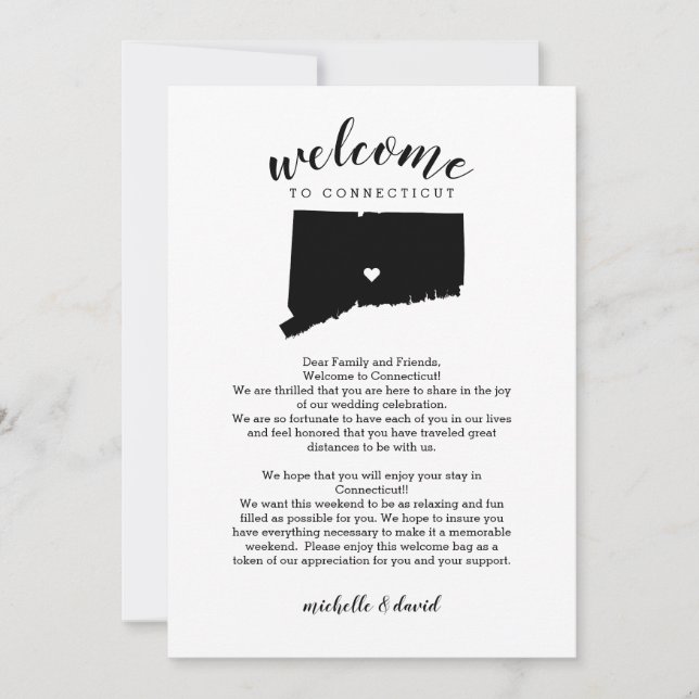 Bienvenidos a la carta Boda de Connecticut y al di (Anverso)