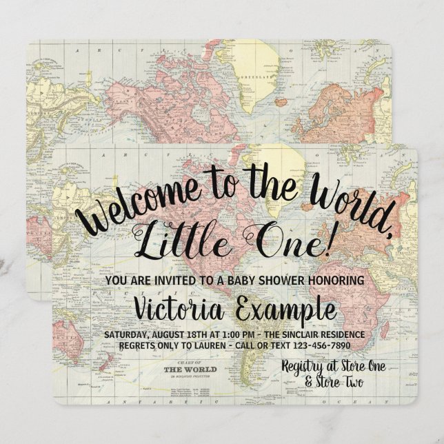 Bienvenidos a las invitaciones de Baby Shower Mapa (Anverso / Reverso)