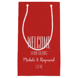 Bienvenidos a nuestras bolsas de regalo rojas Boda