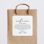 Bienvenidos a nuestro Pegatina de etiquetas de bie<br><div class="desc">Elegante y moderno Bienvenido a nuestra etiqueta Boda para la bolsa de bienvenida Boda. El diseño presenta un diseño de texto de estilo minimalista. Para realizar cambios avanzados,  seleccione la opción "Hacer clic para más personalizares" en Personalizar esta plantilla.</div>