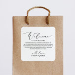 Bienvenidos a nuestro Pegatina de etiquetas de bie<br><div class="desc">Elegante y moderno Bienvenido a nuestra etiqueta Boda para la bolsa de bienvenida Boda. El diseño presenta un diseño de texto de estilo minimalista. Para realizar cambios avanzados,  seleccione la opción "Hacer clic para más personalizares" en Personalizar esta plantilla.</div>