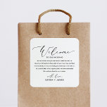 Bienvenidos a nuestro Pegatina de etiquetas de bie<br><div class="desc">Elegante y moderno Bienvenido a nuestra etiqueta Boda para la bolsa de bienvenida Boda. El diseño presenta un diseño de texto de estilo minimalista. Para realizar cambios avanzados,  seleccione la opción "Hacer clic para más personalizares" en Personalizar esta plantilla.</div>