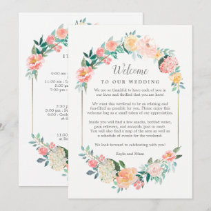Bienvenidos A Rubor Floral Boda Y Tarjeta Itinerar