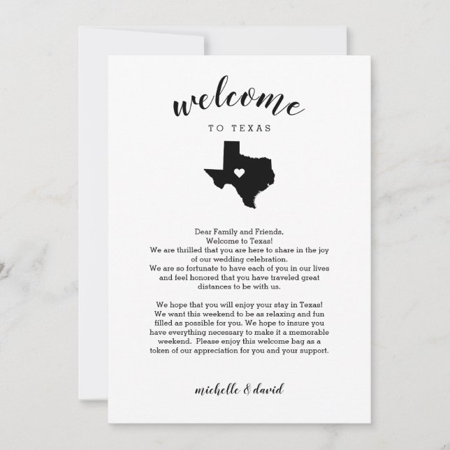 Bienvenidos a Texas| Carta Boda e itinerario (Anverso)