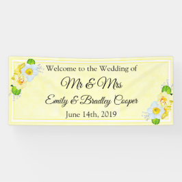Bienvenidos al Boda de la pancarta amarilla floral