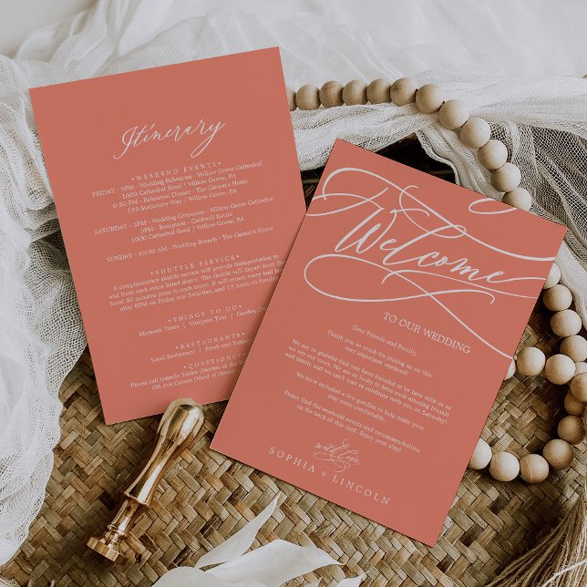 Bienvenidos Bodas de corales brillantes de SOPHIA  (SOPHIA Bright Coral Wedding Welcome and Itinerary Cards)