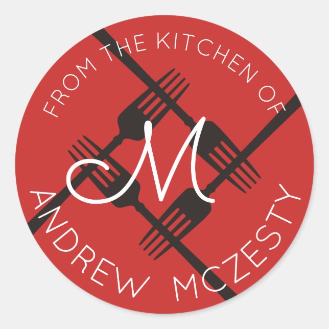 Bifurca el monograma de la cocina del pegatina (Anverso)