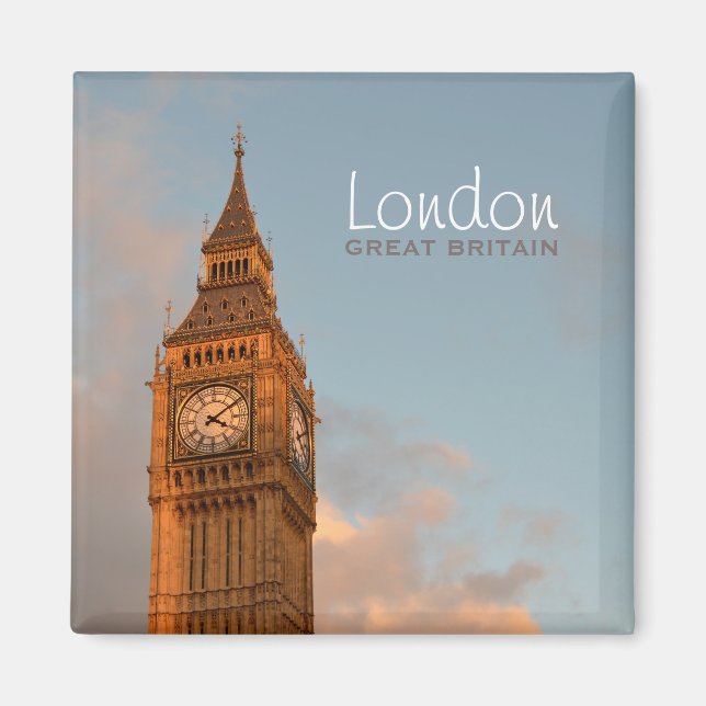 Big Ben en un imán de texto fotográfico de Londres (Frente)