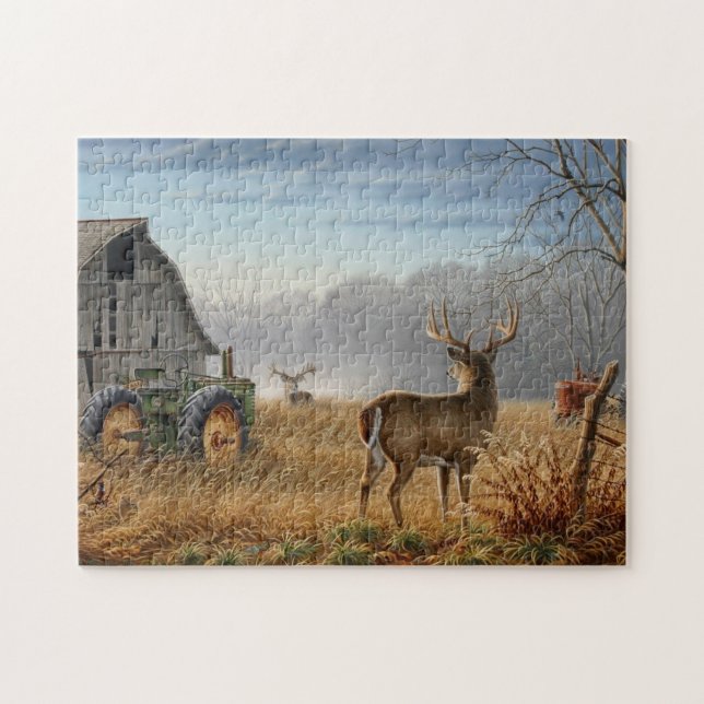 Big Buck  Deer Showdown On The Farm Jigsaw Puzzle (Horizontal)