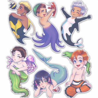 BIG CHIBI Merman Mermaid Sea Creaturas Pegatinas