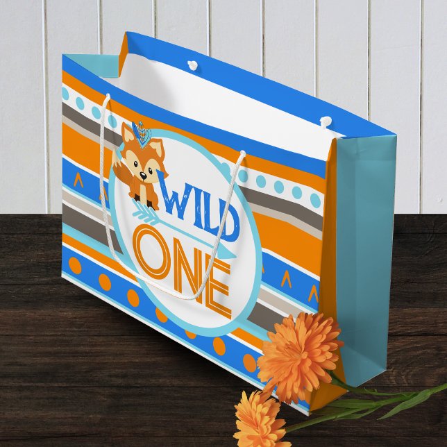 Big Wild One Woodland Fox primera bolsa de regalo  (Wild One Forest Fox Large 1st Birthday Gift Bag)