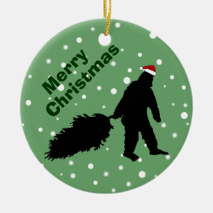 Bigfoot divertido que tira del ornamento del árbo