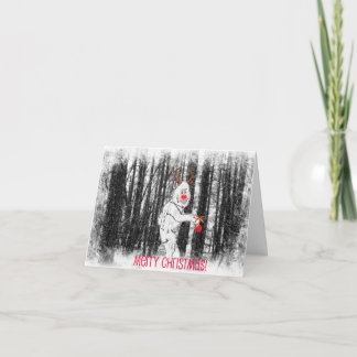 Bigfoot en la tarjeta de Navidad del bosque