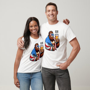 Bigfoot en una bandera, camiseta del 4 de julio