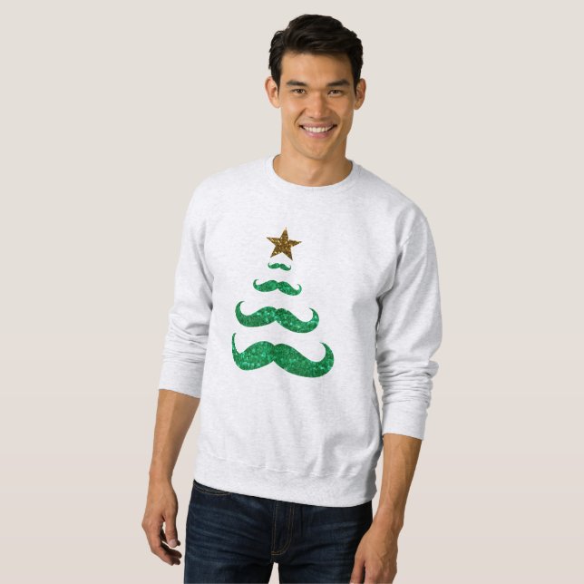 bigote de navidad árbol de navidad mens sudadera (Anverso completo)