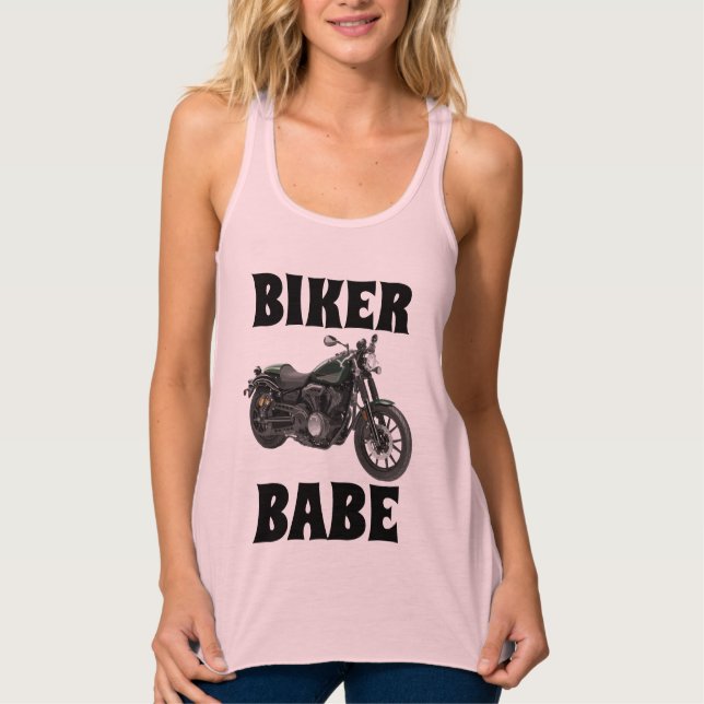 BIKER BABE, Camisetas de motocicleta para damas (Anverso)