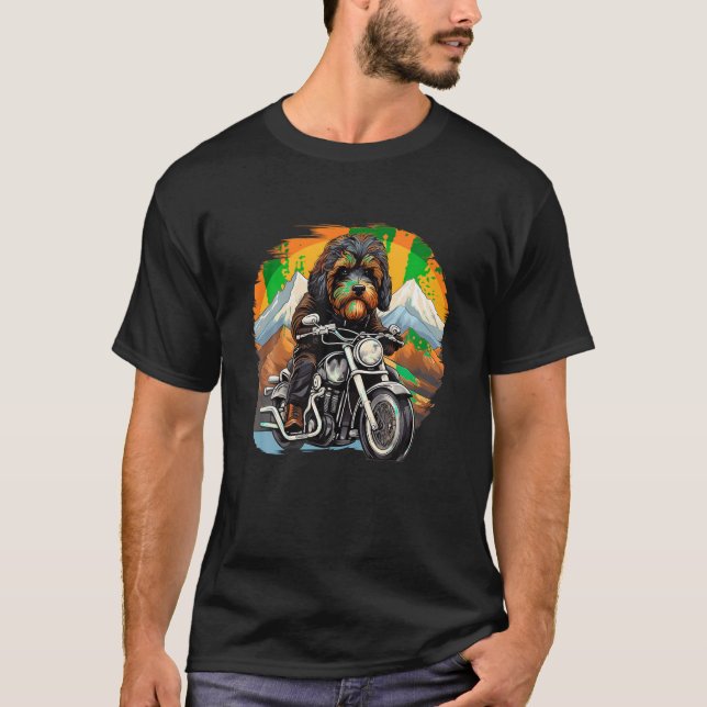 Biker Bernedoodle Perro Motocicleta Camiseta (Anverso)