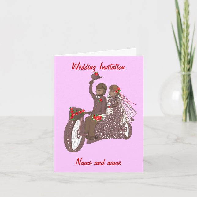 Biker de rosas rojas o tarjetas de boda para motoc (Anverso)