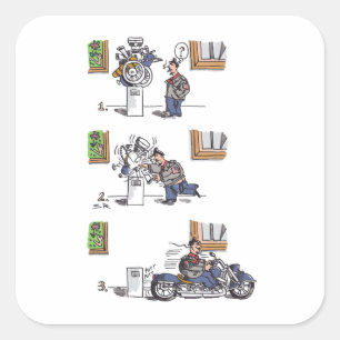 Biker en el Museo grandes pegatinas cuadrados