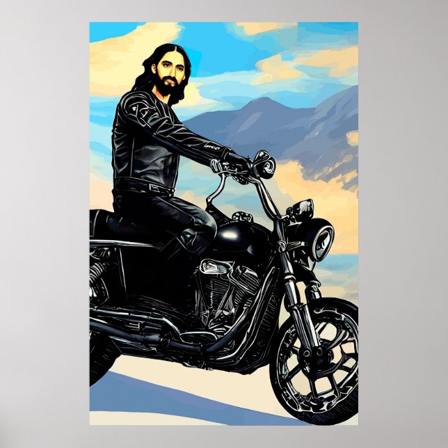 Biker Jesus Christ En Motocicleta Resumen Del Arte (Frente)
