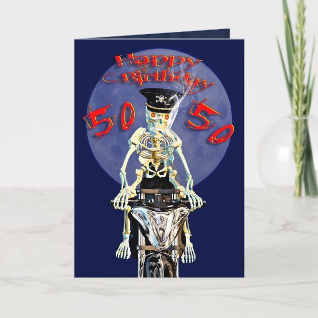 Biker Skeleton tarjeta de 50 años (Anverso)