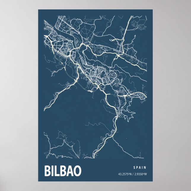 Bilbao España Mapa de la ciudad Línea de Arte Azul (Frente)