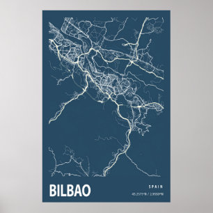Bilbao España Mapa Línea de Arte Azul