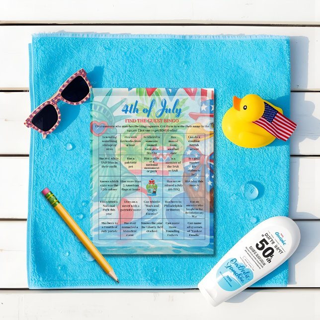 Billar Fiesta 4 de julio Tarjeta de juego de Bingo (Pool Party 4th of July Bingo game card)