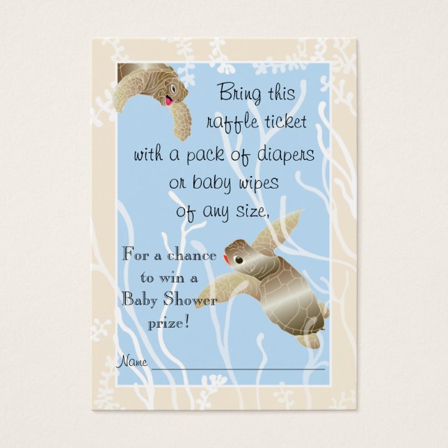 Billete Baby Shower Raffle/Crema/Tortuga Azul (Frente)