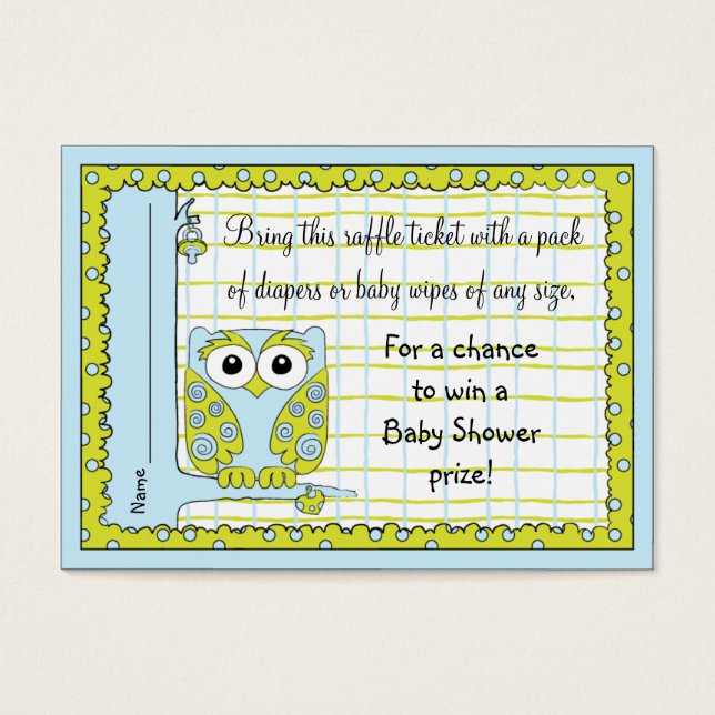 Billete Baby Shower Raffle/Lechuza Verde Azul (Frente)