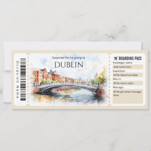 Billete de avión editable de Dublín con tarjeta de
