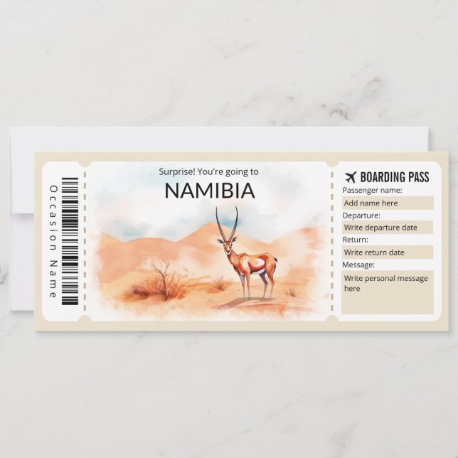Billete de avión editable de Namibia para tarjetas (Anverso)