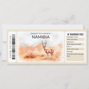 Billete de avión editable de Namibia para tarjetas