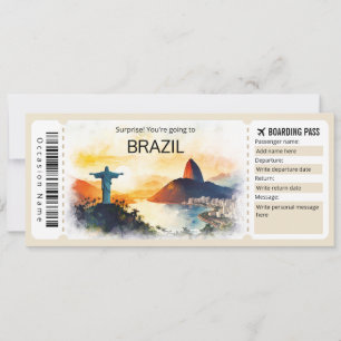 Billete de avión editable para Brasil, tarjeta de