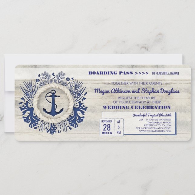 Billete de Boda de tarjetas de embarque de Ancla N (Anverso)