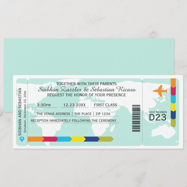 Billete de Boda de tarjetas de embarque para viaje (Anverso / Reverso)
