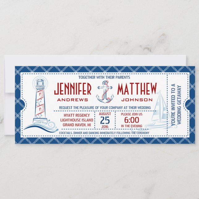 Billete de invitación a la boda náutica (Anverso)