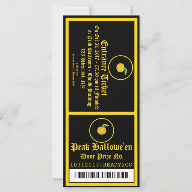 Billete de invitación para Hallowe'en Fiesta 2 (Anverso)