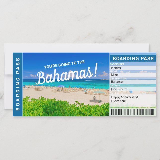 Billete de regalo de vacaciones en Bahamas (Anverso)