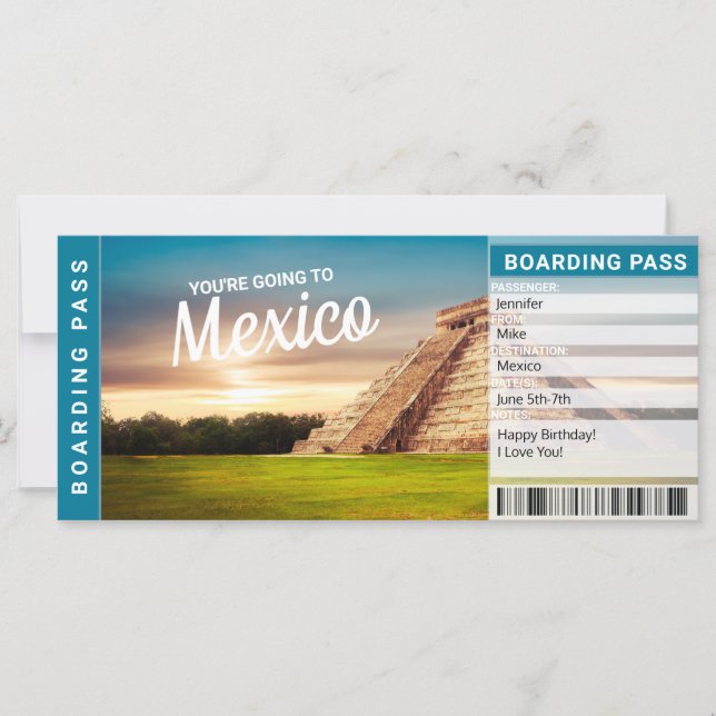 Billete de regalo de viaje para vacaciones en Méxi (Anverso)