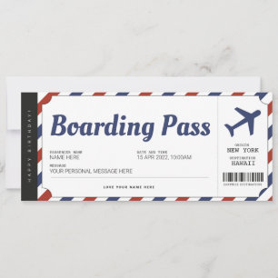 Billete de regalo para avión con tarjeta de embarq