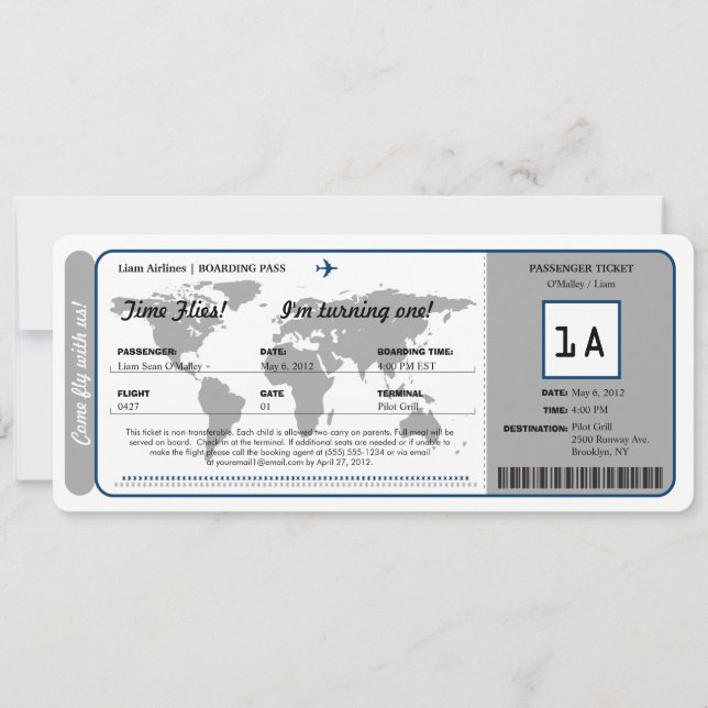 Billete de tarjeta de embarque de cumpleaños del W (Anverso)
