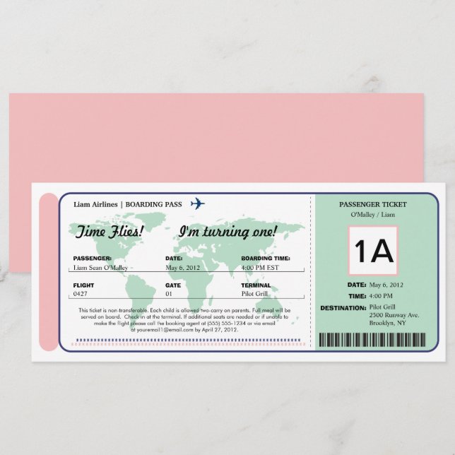 Billete de tarjeta de embarque de cumpleaños del W (Anverso / Reverso)
