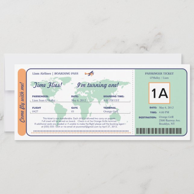 Billete de tarjeta de embarque de cumpleaños del W (Anverso)
