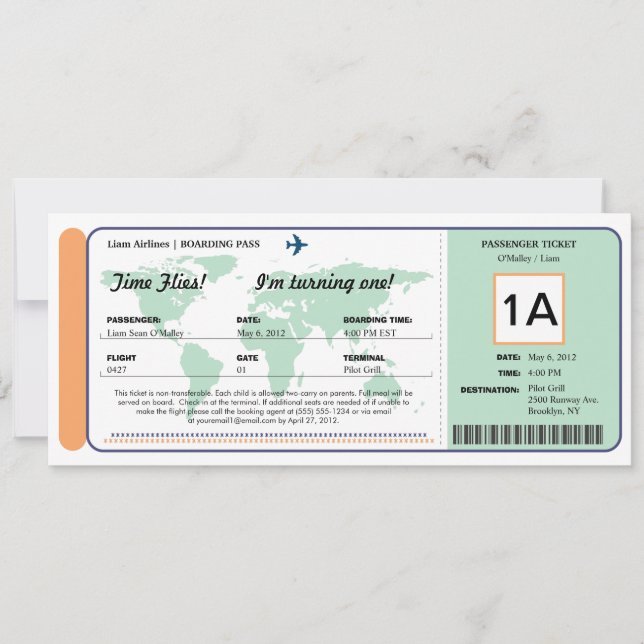 Billete de tarjeta de embarque de cumpleaños del W (Anverso)