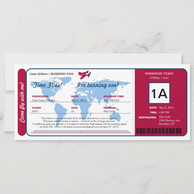 Billete de tarjeta de embarque de cumpleaños del W (Anverso)